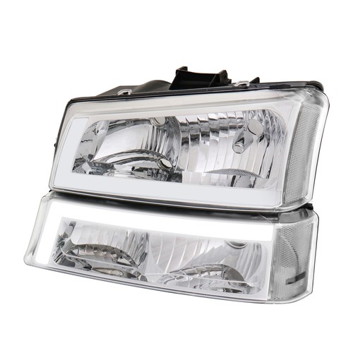 Chrome Headlights Bumper Lights LED DRL for 2003-2006 Chevy Silverado Avalanche - Picture 3 of 14