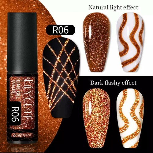 LILYCUTE Nail Liner Gel Reflective Polish Manicure Glitter Flash Drawing UV LED - Picture 35 of 48