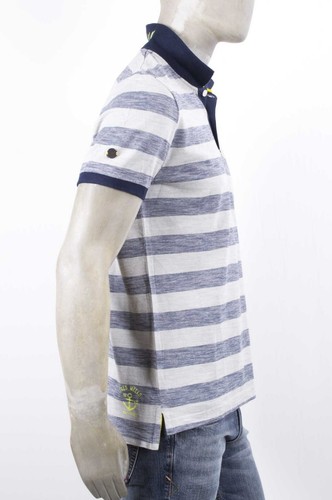 POLO FRED MELLO A FASCE BLU E GRIGIO MELANGE COLLO BLU UNITO - Foto 5 di 5