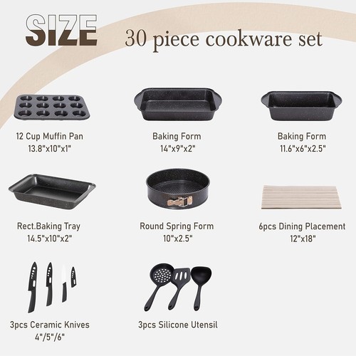 Batería de Cocina Inducción Granito Antiadherente Ollas Sartenes Utencilios 30PC - Picture 7 of 13