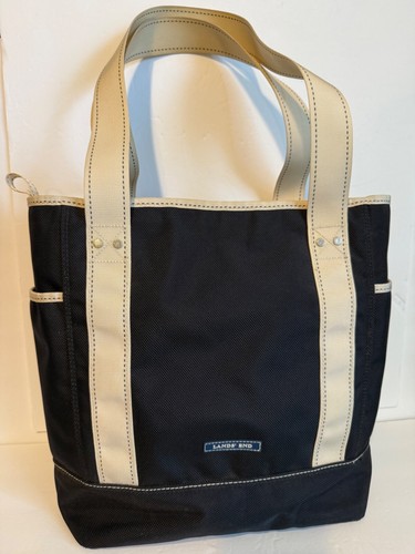 Lands' End Boat Tote Canvas Beach Bag Picnic Heavy Duty Black Beige - Picture 2 of 8