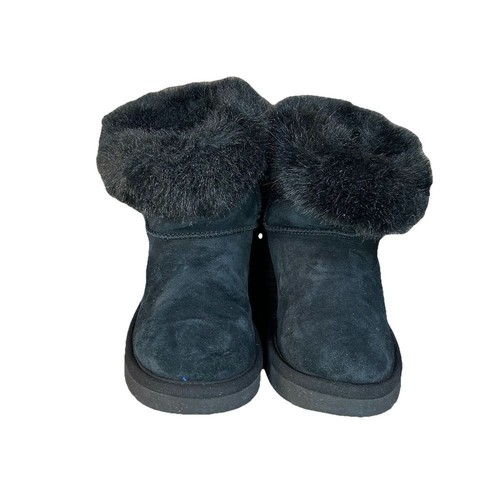 Ugg Mini Boots Womens 7 Blakeley Black Suede Faux Fur Trimmed Winter Cozy Fluffy