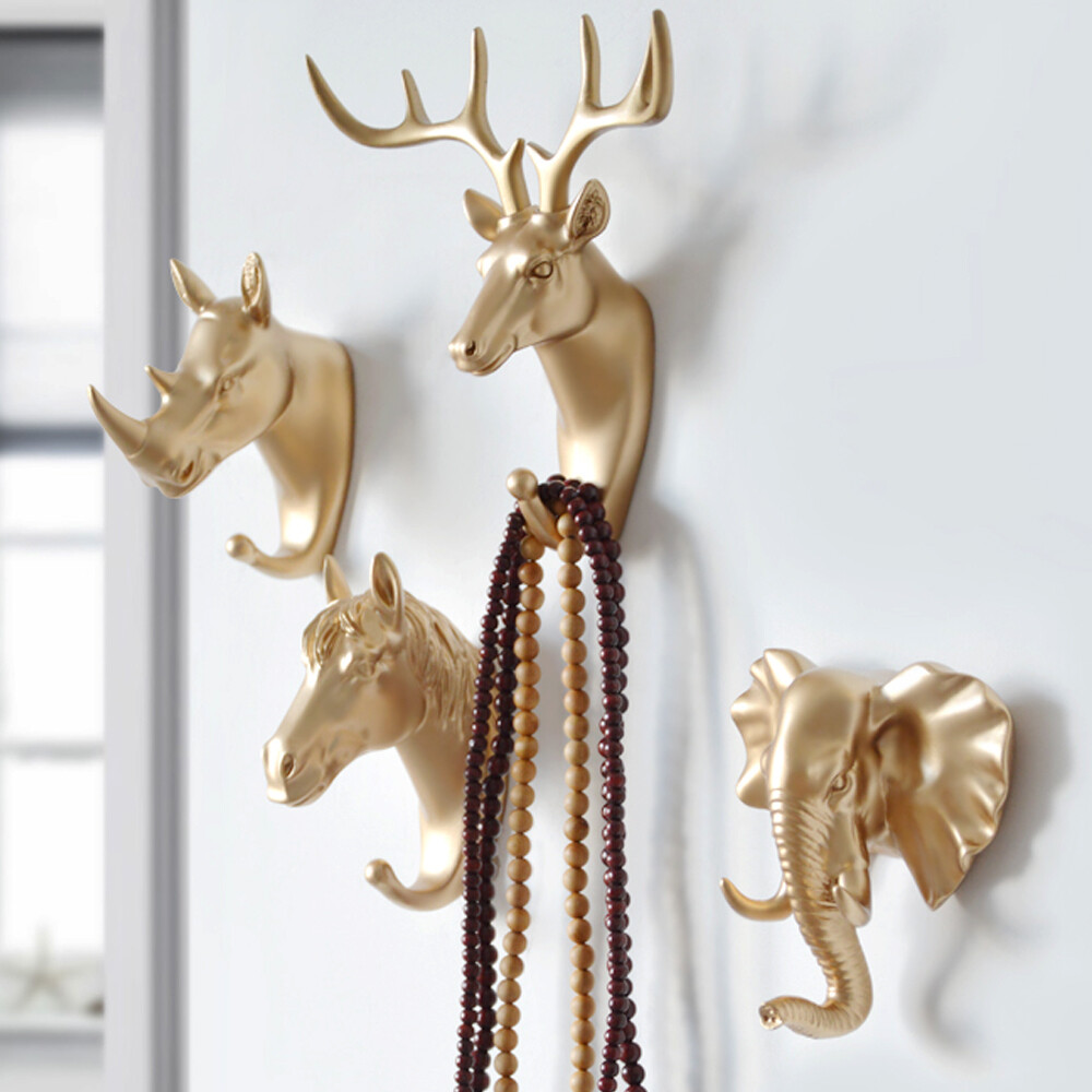 Animal Shaped Hooks Elk Stag Elephant Hose Head Wall Hanger Coat