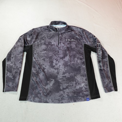 Huk Shirt Mens Large Gray Camo Quarter Zip Long Sleeve Stretch Fish Outdoor Camp - Picture 1 of 13