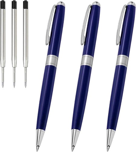 Bolígrafos metálicos recargables para ejecutivos - Elegante juego de bolígrafos con 3 recambios - Imagen 3 de 10
