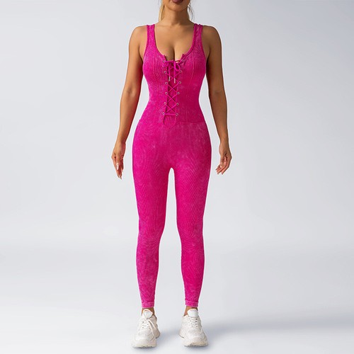Women Workout Jumpsuit Lace up Front Romper Bottom Pants Bodysuit Sexy One Piece - Picture 29 of 29
