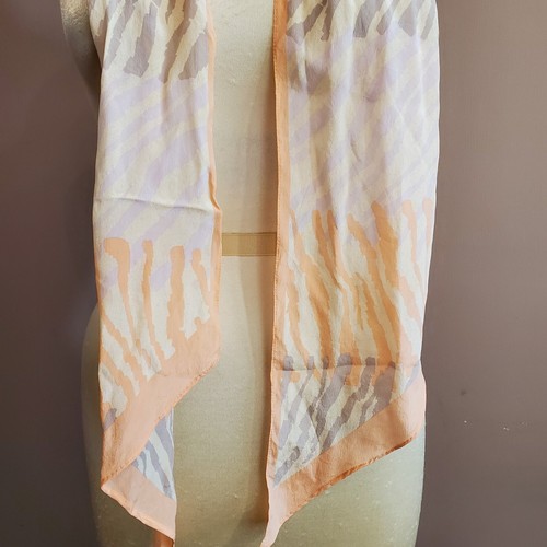 Echo Scarf Silk Apricot Mauve Cream Reverses Hat Head Band 52x7"  Vintage Flaw - Picture 2 of 7
