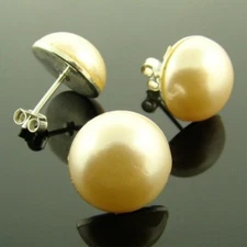 Pair Sterling Silver Cultura Pearl Cabochon Stud Earrings V998