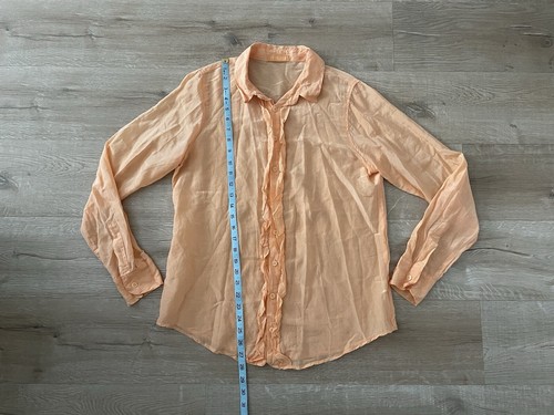 CP Shades Solid Ruffle Coral Cotton Silk Button Up Down Long Sleeve Shirt Small - Picture 7 of 7