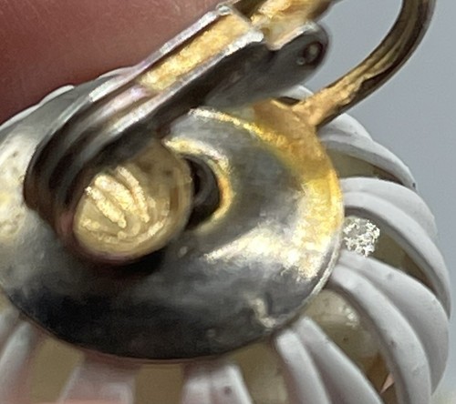 Retro Blume Brosche Anstecknadel Clip Ohrring Set irisierende Perle weiß groß - Bild 8 von 12