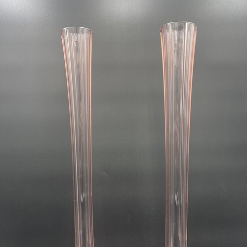 Vtg Pink Eiffel Tower Glass Swung Vases Set Of 2 Depression Glass 24" Tall - Picture 5 of 17