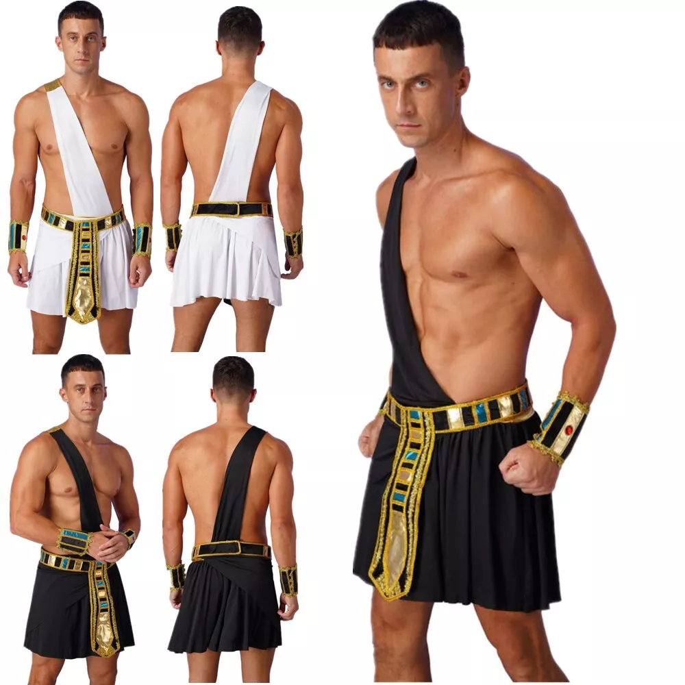 Men's Egyptian Costume Ancient Robe Pharaoh Egypt King Set Halloween Fancy Dress