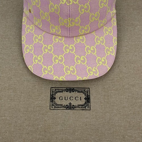 Gucci GG Monogram Canvas Cotton Baseball Cap Head Hat Lilac and Yellow Size M - Picture 4 of 18