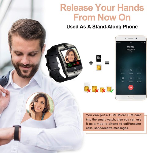 Women Men Smart Watch with Camera SIM GMS Phone Mate for Android Cell Phones - Picture 2 of 11
