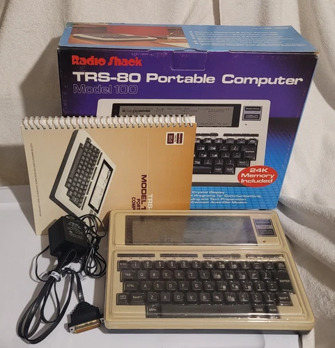 Radio Shack Model 100 TRS-80 Portable Computer, Manual, Cords, Covers & Box 