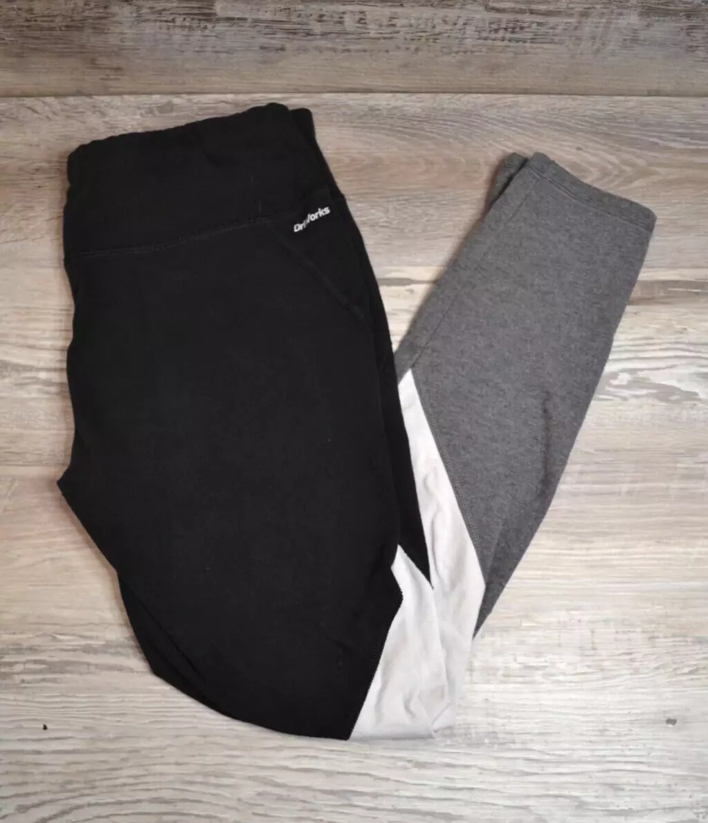 AthletIc Women DriWorks Grey White Black Colorblock Leggings Yoga Pants Lg  12-14