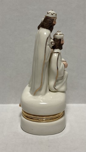 Porcelain Christmas Wise Men Trinket Box Figurine Ivory Gold Trim Unbranded - Picture 4 of 9