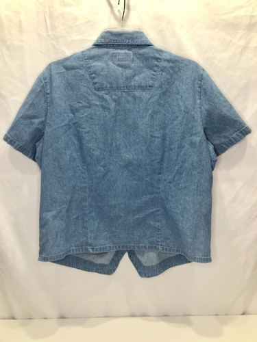 Bill Blass Jeans Vintage Shirt Women’s Large Blue Embroidered Cat Floral Design - Picture 2 of 8