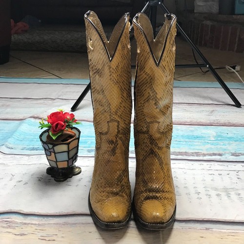 Vintage Paul Bond Ladies 6 Narrow Western SNAKESKIN Full Boot Stacked Heel BOOTS - Picture 3 of 10