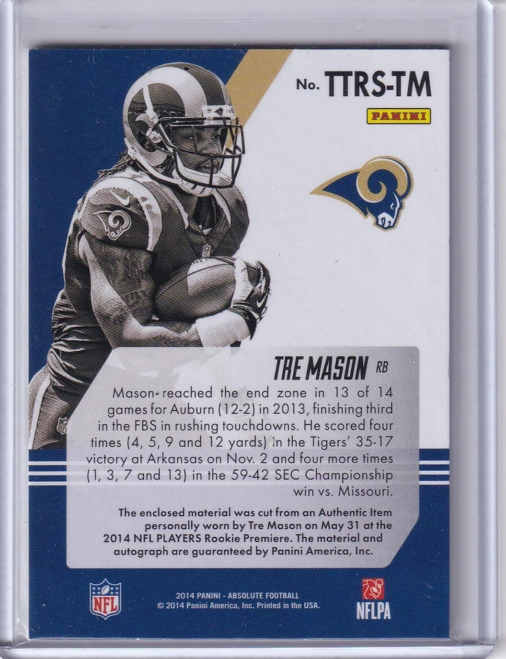 TRE MASON 2014 Panini Absolute Tools of the Trade Rookie Signatures 61/99 Rams - Image 2 of 2