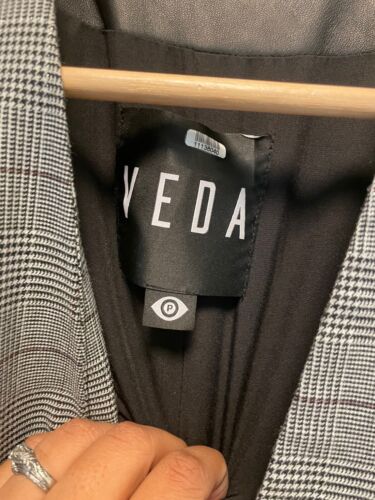 Veda Womens Leather Sleeve Smoke Blazer Size Petite XS Black Plaid Office Siren - Picture 3 of 12