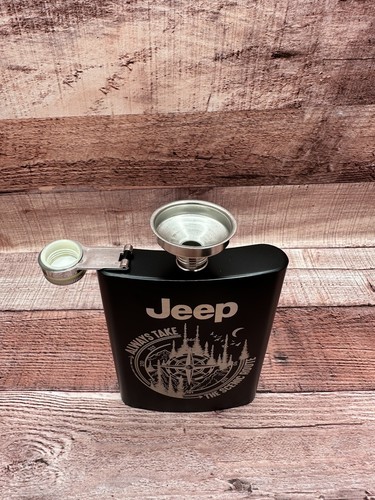 Jeep-Scenic Route schwarz Edelstahl 8 Unzen Hüftkolben + Trichter lasergraviert - Bild 3 von 7