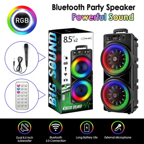 5000W Dual 8.5'' Bluetooth Speaker Sub Woofer Heavy Bass Sound System Party &Mic - Picture 5 of 19