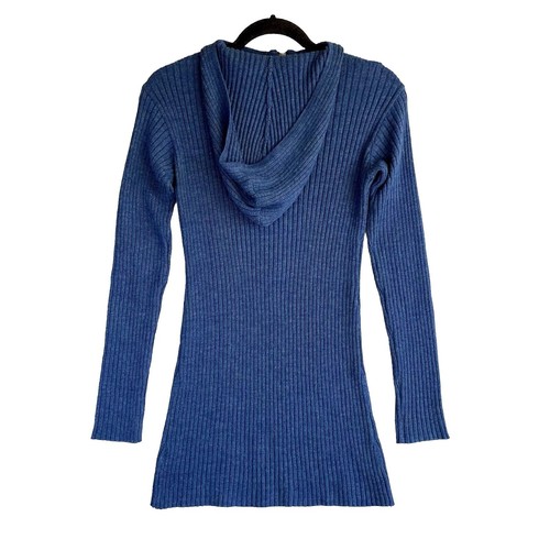Free People Sweater Dress Womens S Blue Ribbed Knit Tunic Half Zip Navy Hooded - Bild 3 von 11