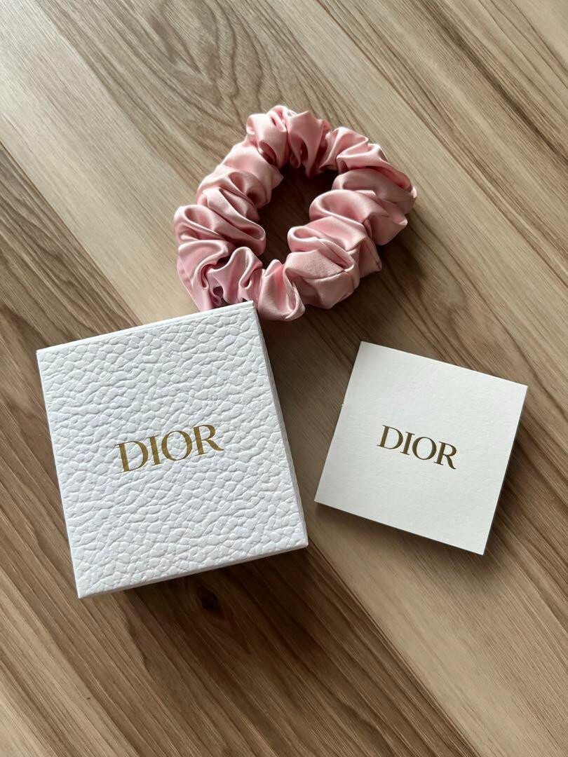 Dior Scrunchie Hair Band Silk Pink Plain Pattern Novelty Hair