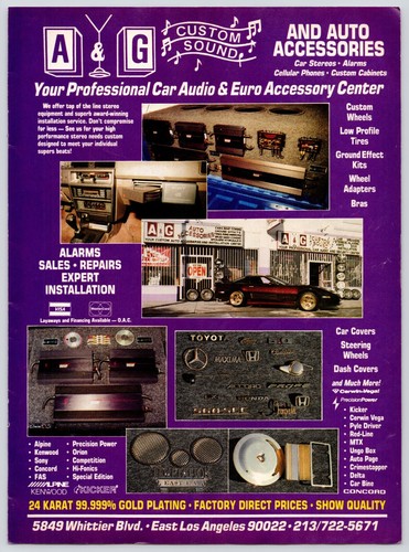 1990 A & G Custom Sound Whittier Blvd East Los Angeles CA Lowrider Full Page Ad - Picture 1 of 5
