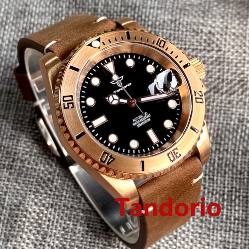 40mm Tandorio CUSN8 Solid Bronze Case NH35A PT5000 Auto Men's Watch Bronze Bezel - Picture 6 of 19