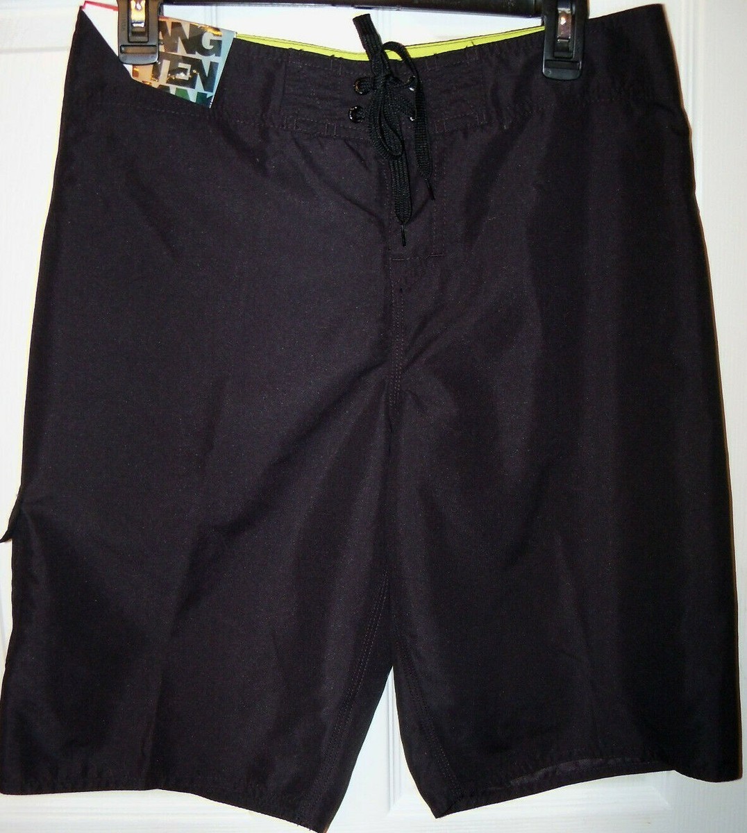 Hang Ten Solid Black Swim Trunks Board Shorts Mens Size 32 NWT