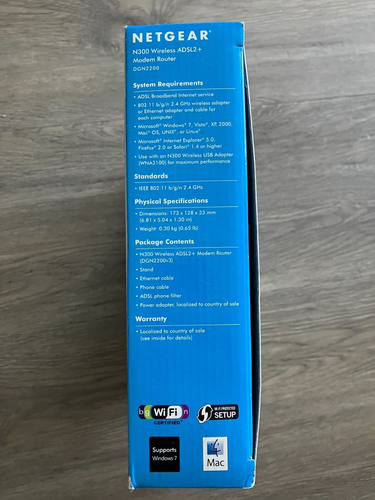 Netgear N300 Wireless DSL ADSL2+ Modem Router Combo Model DGN2200 v3 Box & Cords - Picture 9 of 12