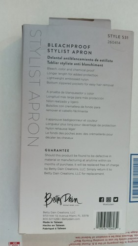 Delantal de estilista Betty Dain a prueba de blanqueamiento estilo 531 con bolsillos NUEVO - Imagen 2 de 2