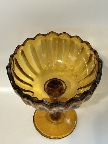 Indiana Glass Lotus Blossom Pedestal Compote Candy Dish Vintage Amber Flower - Picture 4 of 6