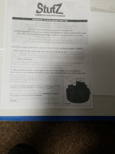 STUFZ Americas Stuffed Burger,Make Stuffed Burgers Like A Pro! "INSTRUCTIONS"!!! - Picture 2 of 3