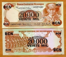 Nicaragua, 20,000 on 20 Cordobas, 1987, P-147, UNC Marching Sandinistas