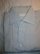 Ermenegildo Zegna blue checked dress shirt made in Turkey 15 1/2 x 34  S42 