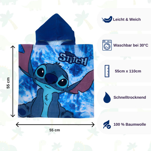 Disney Stitch Poncho für Jungen - Kaputzenponcho 55x110 - Bademantel für Jungen - Bild 2 von 5