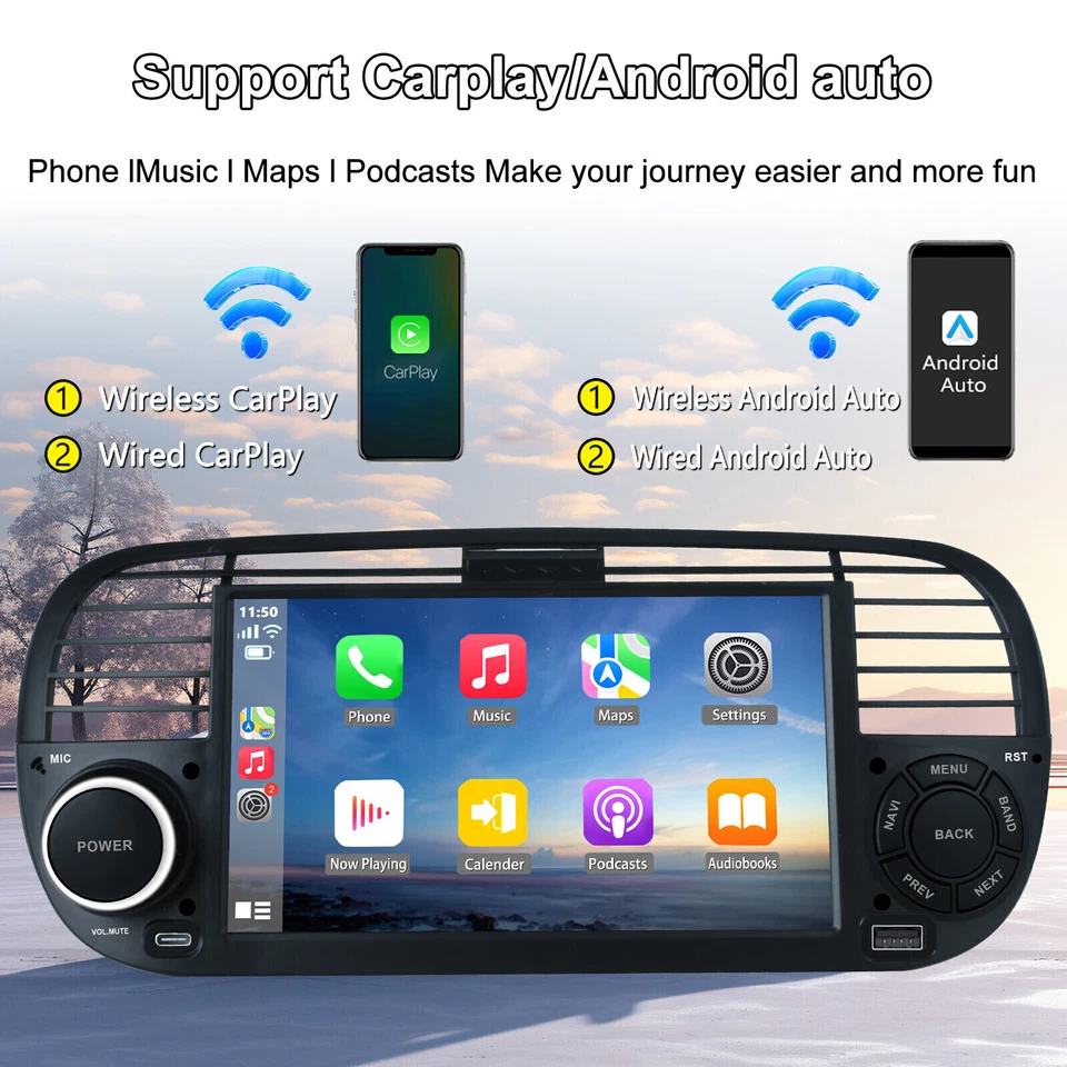 7" Per FIAT 500 2007-2015 Android 13 Per Apple Carplay Autoradio GPS Navi Stereo - Immagine 4 di 4