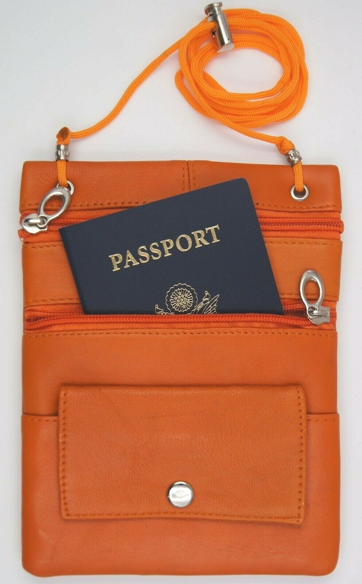 leather passport holder with neck strap