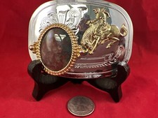 Vintage Jasper Natural Stone Western/Cowboy Bronch Rider Belt Buckle 2  Belt
