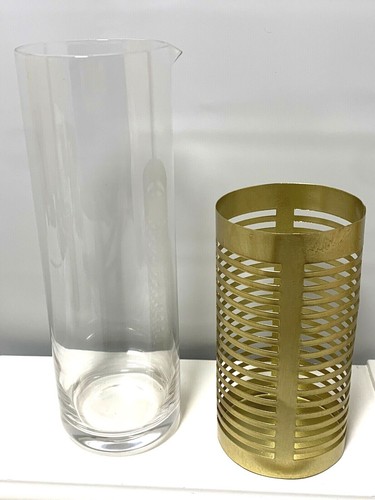Pier 1 Gold Sleeve Karaffe Krug 2 Gläser Modern Bar Drink Set - Bild 3 von 11
