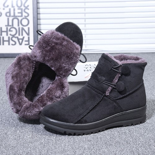 Damen Schneestiefel Kunstfell Winterstiefel Damen Freizeit halbhohe Stiefeletten flach - Bild 13 von 23