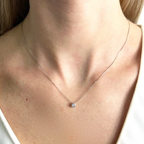 Collana oro bianco 18kt catenina veneziana punto luce diamante naturale 0,07 ct - Imagen 2 de 5