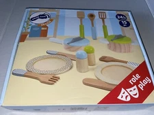 Legler Kitchen Tableware Set and Cookware 15 Pcs. Ages 24 Mo+ By Small Foot Toys