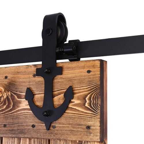 5-12FT Sliding Barn Wood Door Hardware Kit Anchor/Big Wheel For Single&Double - Picture 6 of 18