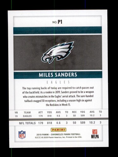 2019 CHRONICLES PANINI #P1 MILES SANDERS ROOKIE RC EAGLES / PANTHERS - Picture 2 of 2