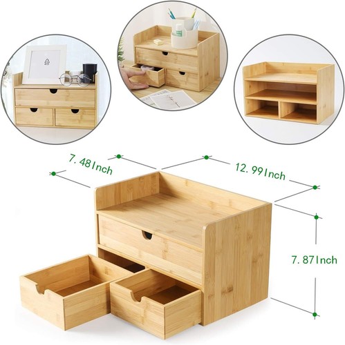 Bamboo Desk Organizer, Drawer Tabletop Storage - Picture 3 of 6