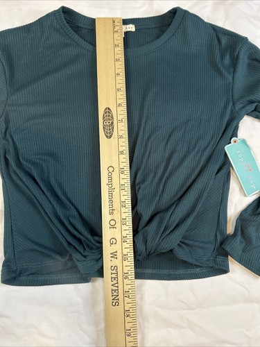 NWT Copper key girls large green knit long sleeve top with Knot at waist - Picture 7 of 8